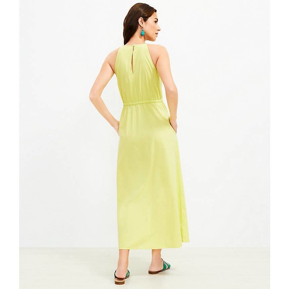 LOFT Pocket Midi Dress in Glowing Lime Drawstring Keyhole Back Size XL - Picture 3 of 8